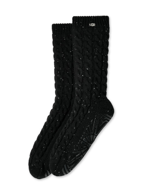 W elowyn cable knit fleece lined socks black confetti 