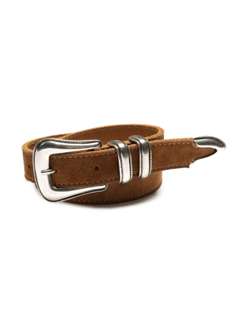 Western suede silver belt tobacco 