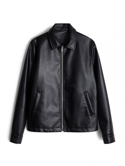 Zip up faux l jacket black 