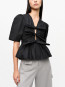 Washed stretch tie strap blouse black 