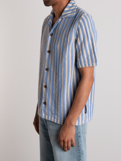 Striped knit poloshirt pure wedgewood 