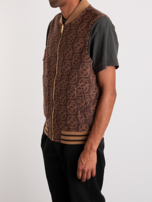 Monogram sleeveless zipped jacket brown 
