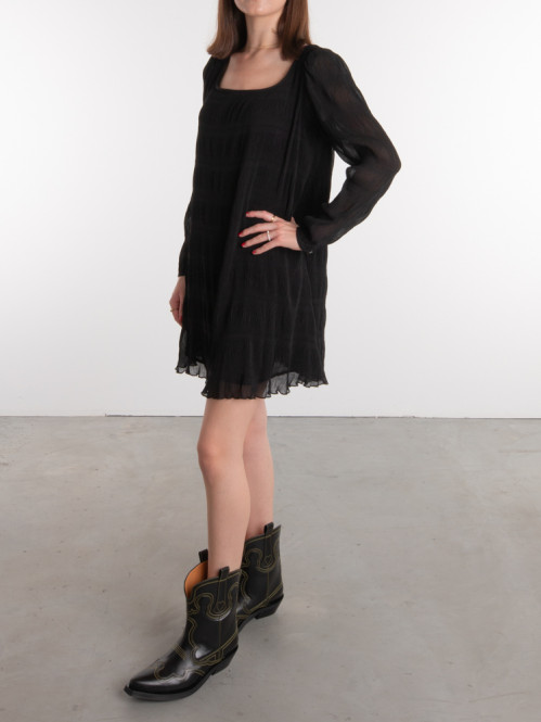 Pleated georgette mini dress black 