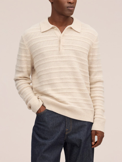 Alfie ls polo knit ivory 