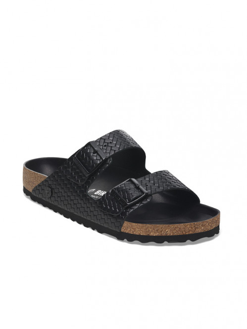 Arizona rivet logo sandals black woven 