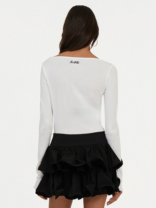 Buttoned longsleeve top bright white S