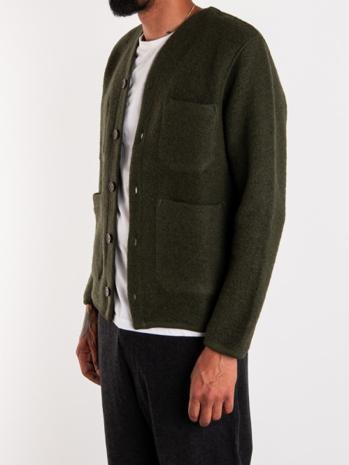 Wool fleece cardigan olive 