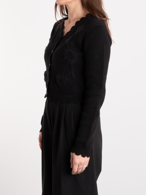 Cotton cashmere crochet cardigan black 