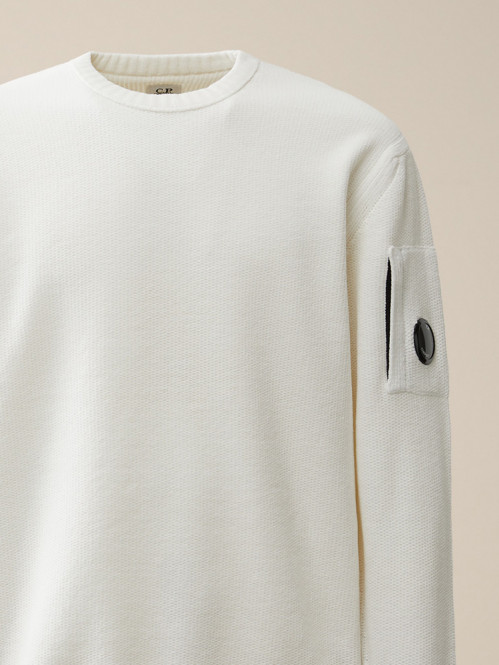 Chenille cotton crew neck knit gauze white 