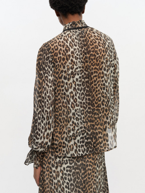 Chiffon tie string shirt leopard 