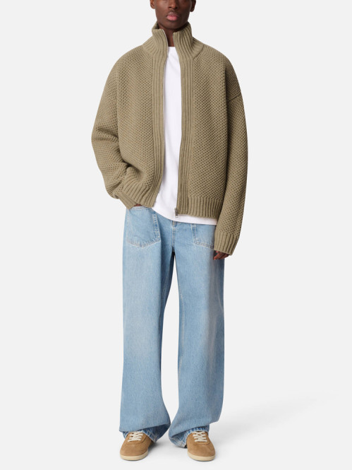 Comb zip up sweater dk beige 