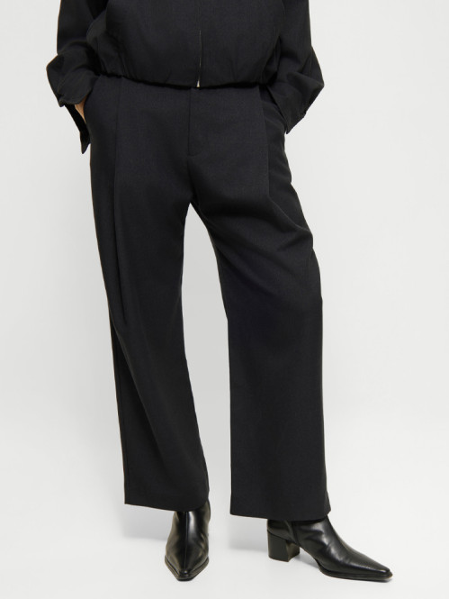 Cropped melange wide-pleat pants black mel M