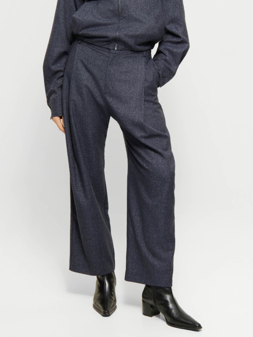 Cropped melange wide-pleat pants navy mel 36