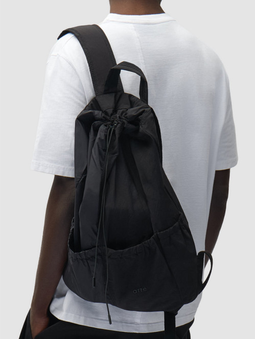 Drawstring nylon backpack black 