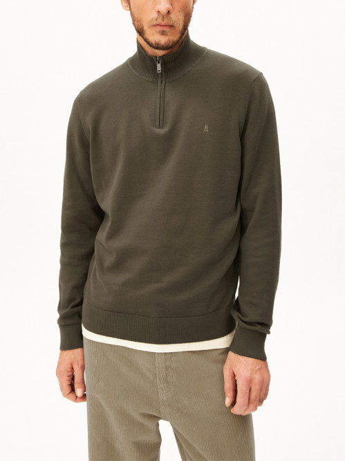 Faabes zip knit sweater dk earth 