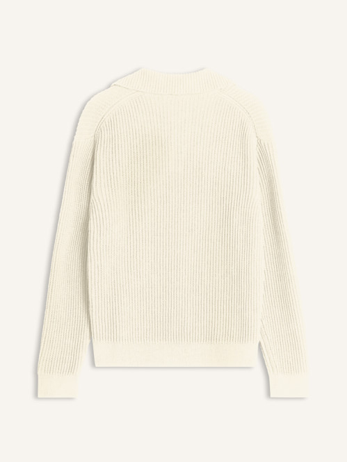 Fox head ribbed polo jumper sandshell 