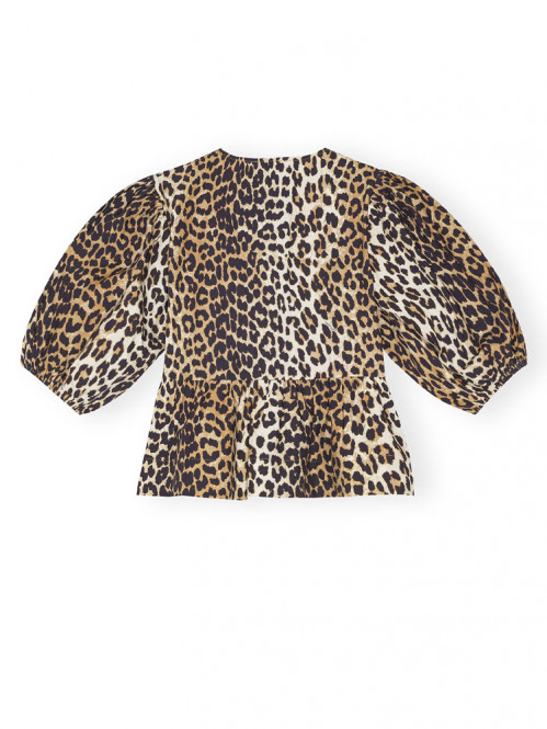 Printed cotton peplum blouse leopard 