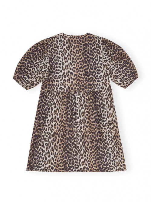 Printed cotton tie mini dress leopard 