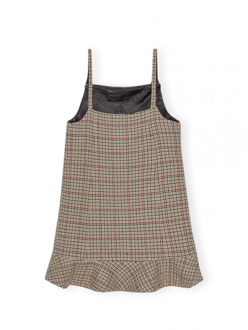 Check wool mix mini dress tiger eye 