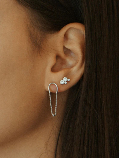 Hanging chain stud silver 