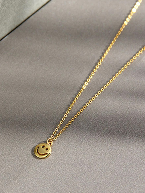 Happy face necklace gold OS
