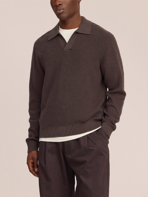 Hope rib knit polo brown mel 