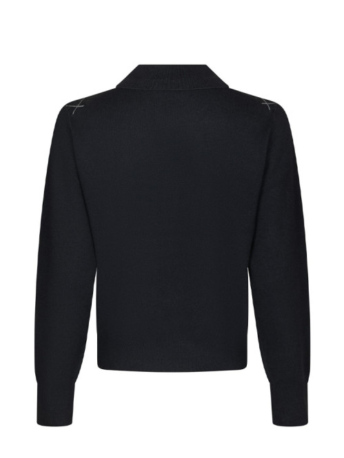 Julina check knit blouse navy 