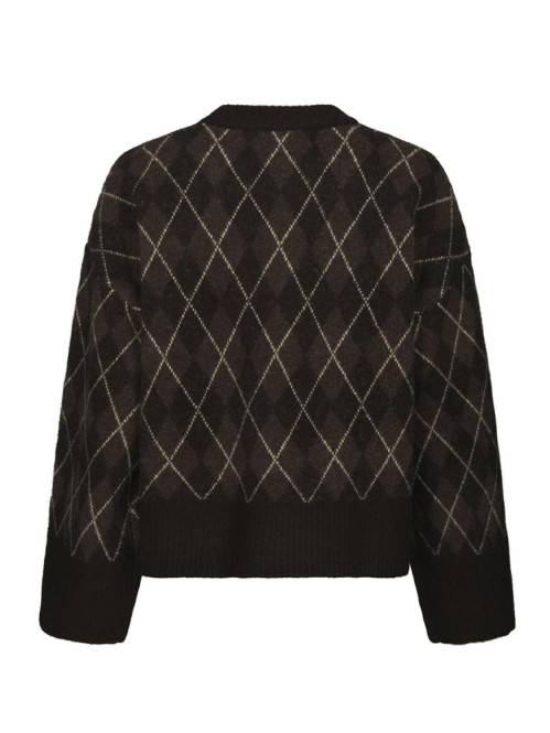 Kick check knit blouse dark brown 