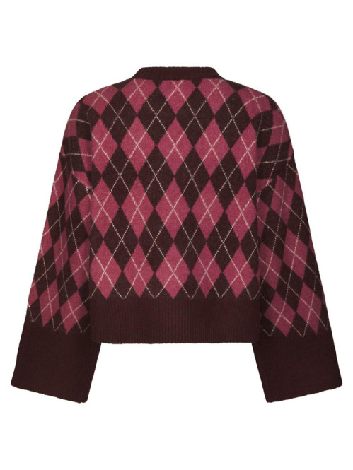 Kick check knit blouse wine 