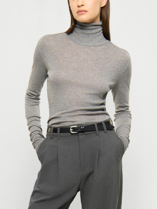 Lyocell wool turtleneck top mid grey 