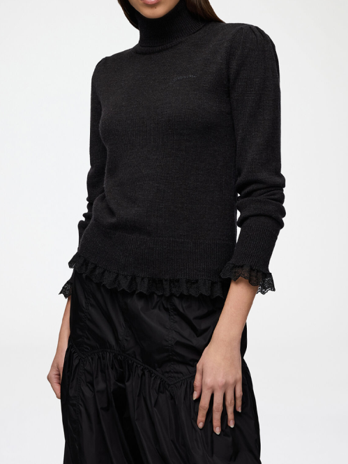 Merino turtleneck w lace pullover phantom 