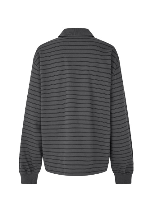 Pique longsleeve polo gray pinstripe 