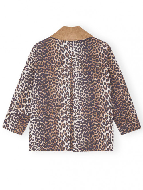 Printed canvas midi jacket almond 