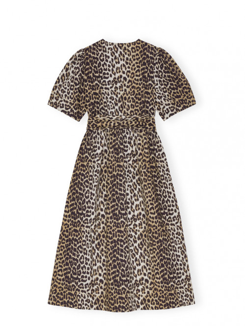 Printed cotton tie strap dress leopard 