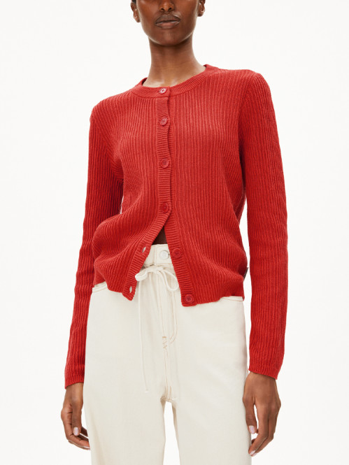Ricalaa lino cardigan coral blush 