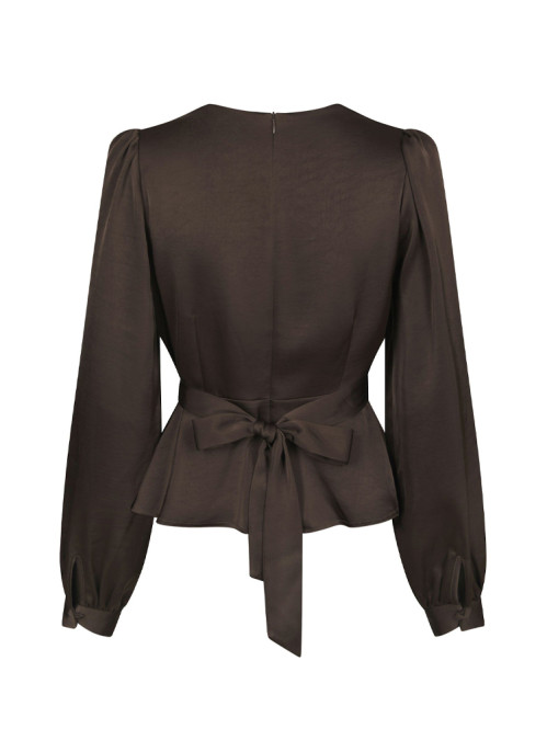 Rista heavy sateen blouse dark brown 