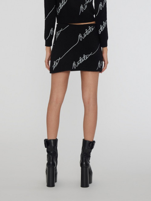 Sequin logo mini skirt black 