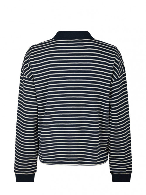 Sara stripe polo blouse navy 