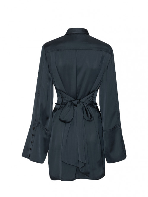 Satin tie shirt dress black 