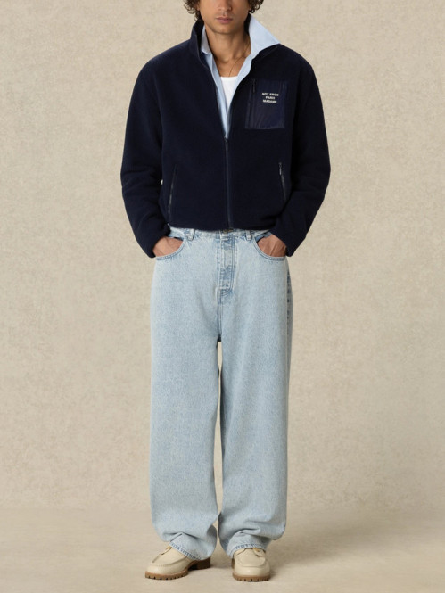 Slogan zipped sherpa jacket navy 