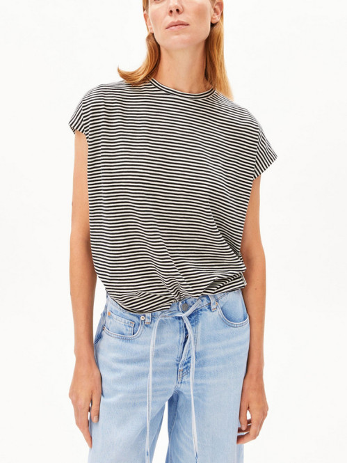 Slub jersey stripe t-shirt black oatmilk 