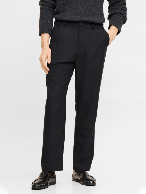 Tapered pleated melange pants black mel 