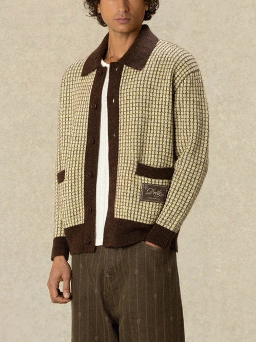 Waffle knitwear cardigan yellow 