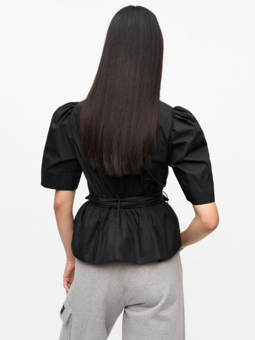 Washed stretch tie strap blouse black 