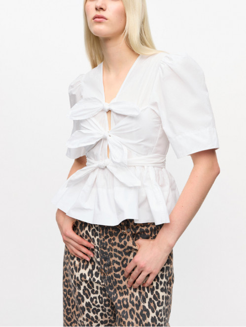 Washed stretch tie strap blouse white 