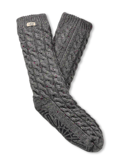 W elowyn cable knit fleece lined socks charcoal heathr 