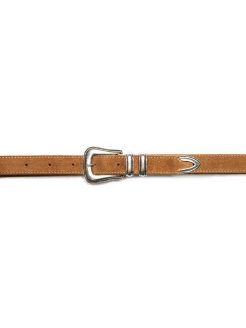 Western suede silver belt tobacco 