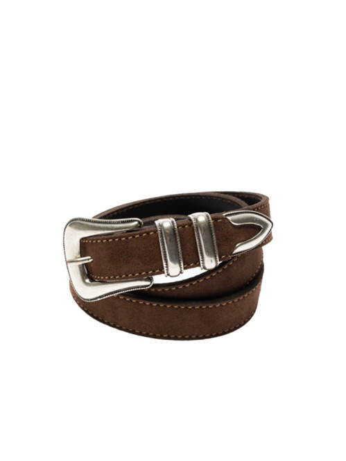 Western suede silver belt dk brown 