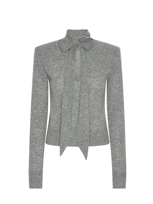 Wool bow ls top frost grey 