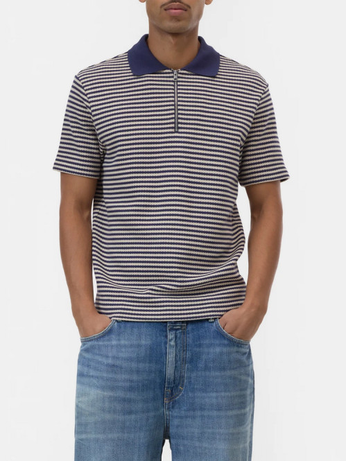 Zipped knit polo dark night 